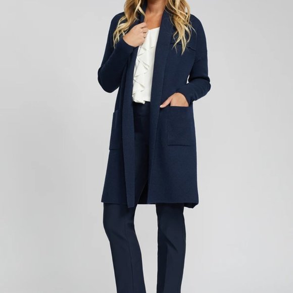 L.K. Bennett Navy Blue Long Shrug Cardigan Sweater L - Picture 1 of 7